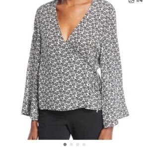 A.L.C. Black & White Floral Wrap Blouse